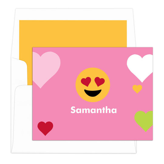 Pink Heart Eyes Emoji Dots Folded Note Cards